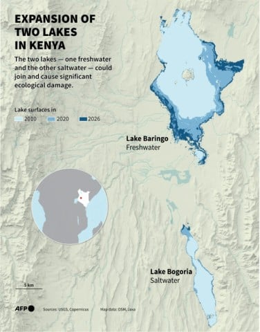 Satellite imagery shows the surface area of the lakes have expanded
