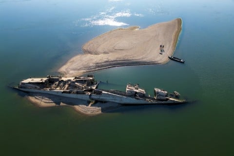 In Serbia, the receding river has likewise exposed wrecks of German Nazi warships