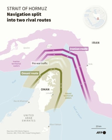 Strait of Hormuz: Navigation split into two rival routes
