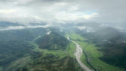 Flood-hit Nepal's Rasuwa district seen from helicopter