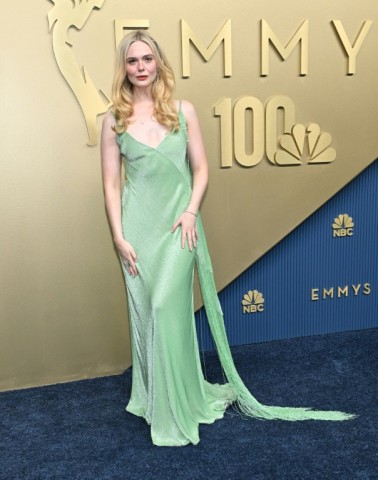 Elle Fanning glimmered in green at the Emmy Awards