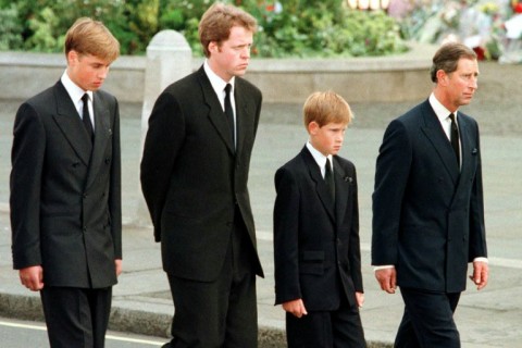 Charles Spencer (2nd right) walked behind his sister's coffin with Princes William, Harry and Charles