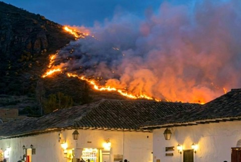 The fire is burning near the historic town of Villa de Leyva in the Colombian Andes