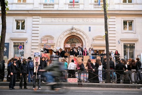 Students protest outside the Turgot secondary school in Paris