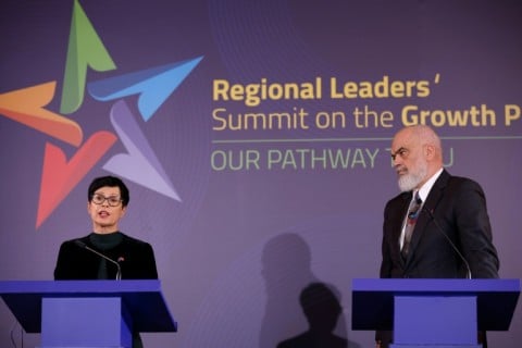 Hard talk: EU Enlargement Commissioner Marta Kos (left) with Albanian Prime Minister Edi Rama at a summit in Tirana