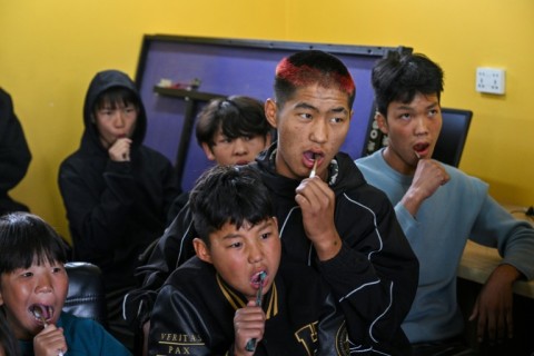 Children learn about oral hygiene in Ulaanbaatar