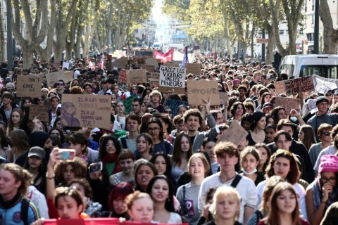 Protesters march in the southern city of Marseille