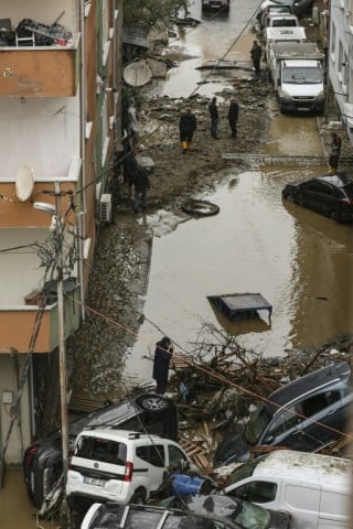 The floodwaters were so strong they swept vehicles away