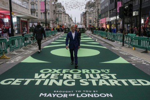 London Mayor Sadiq Khan said part of Britain's most famous shopping area, Oxford Street, had gone permanently traffic-free 'forever'