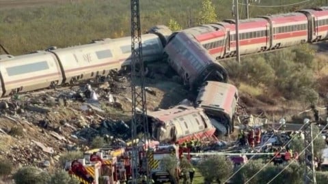 Scene of deadly collision between two high-speed trains in Spain
