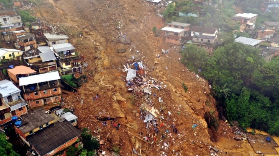 An areial view of the flood damage in Petropolis, Brazil is seen February 16, 2022 