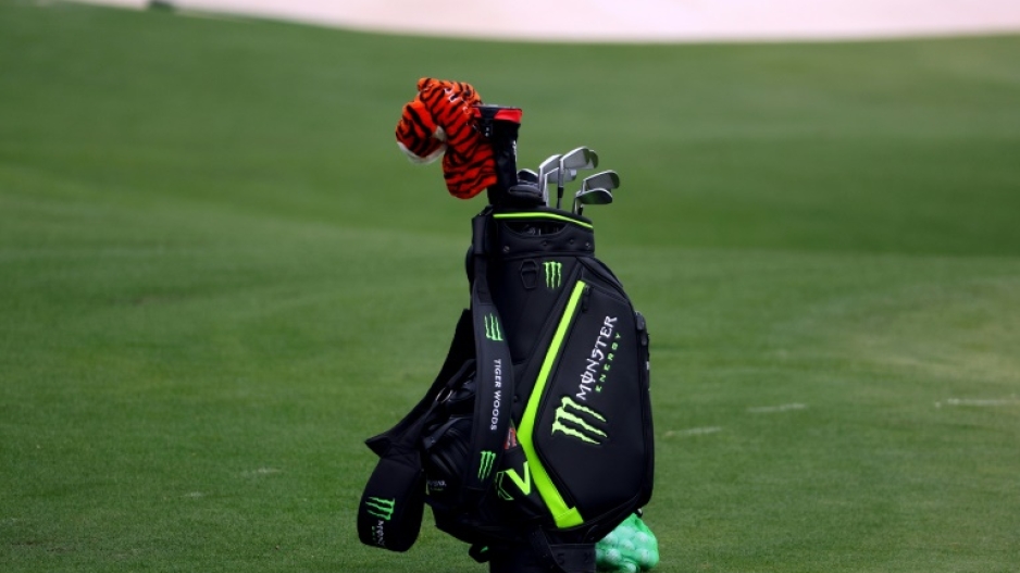 A detail of the bag of Tiger Woods during a practice round prior to the Masters at Augusta National Golf Club