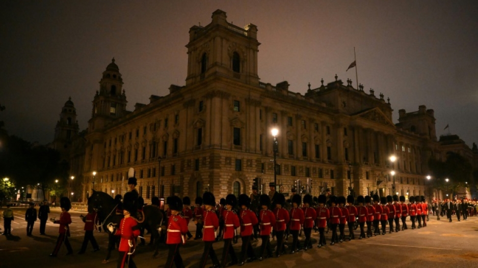Soldiers have been practising at night for the funeral procession