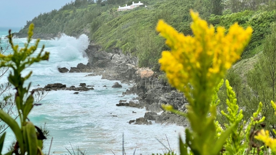 Waves pound the shoreline at popular snorkelling spot Church Bay, Bermuda, ahead of Hurricane Fiona on September 22, 2022