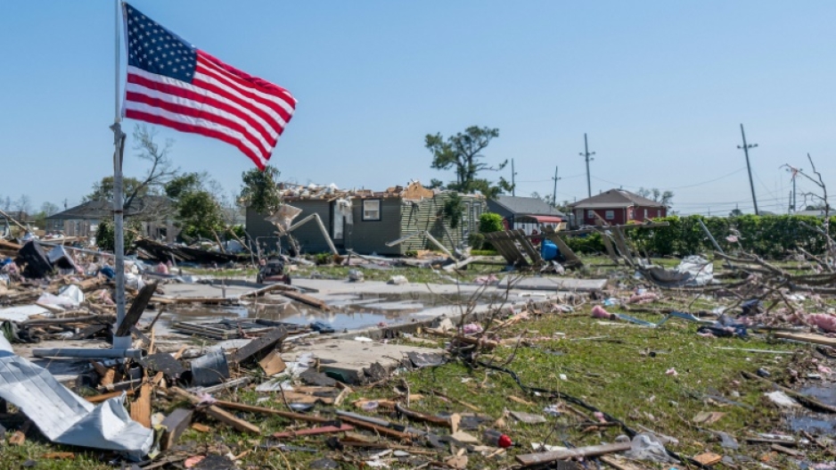 Damage left by a tornado which touched down in New Orleans, Louisiana, in March 2022