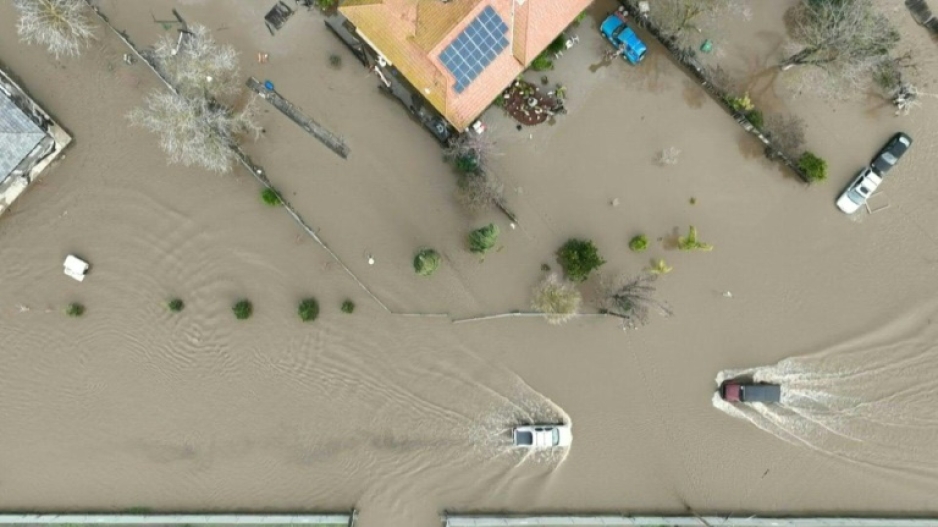 The Salines River overflows its banks, inundating farms near Chualar, California, over the weekend 