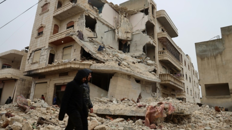 In the town of Sarmada, in the countryside of Idlib province, a block of buildings had been levelled