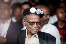 Mangosuthu Buthelezi arrives to address thousands of suporters at the Inkatha Freedom Party (IFP) elections manifesto launch at The Chatsworth Stadium, outside the city of Durban on March 10, 2019.