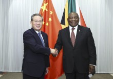Chinese Premier Li Qiang meets with South African President Cyril Ramaphosa in Johannesburg, South Africa, Nov. 21, 2025.