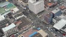 Protesters gather in the Durban CBD. eNCA/Dasen Thathiah