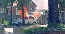 A vehicle has been torched in the Constitutional Hill Human Rights Precinct. Supplied