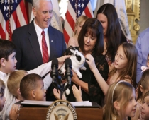 The Pence family announced over the weekend that Marlon Bundo -- their pet rabbit seen here in May 2017, when Mike Pence was US vice president -- had died
