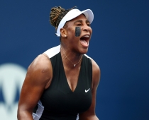 Serena Williams of the United States defeated Nuria Parrizas Diaz of Spain in a first-round match at the WTA hardcourt tournament in Toronto
