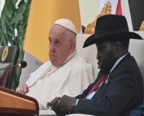 Pope Francis met South Sudan's leaders including President Salva Kiir on the first day of his trip 
