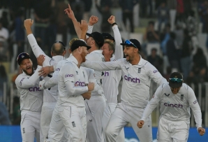 England's players celebrate after winning the first Test in Rawalpindi. The second Test in Multan starting Friday promises a different challenge