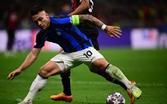Inter Milan's Argentinian forward Lautaro Martinez controls the ball during the UEFA Champions League semi-final first leg football match between AC Milan and Inter Milan, on May 10, 2023 at the San Siro stadium in Milan. Marco BERTORELLO / AFP