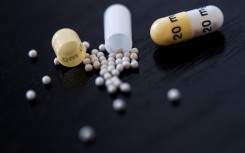 A picture taken on August 27, 2019 in Nantes, western France, shows pharmaceutical pill.