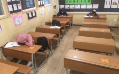 Pupils in a classroom practicing social distancing - Cape Town.