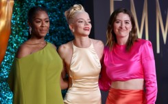 "Queen's Gambit" actors (L-R) Moses Ingram, Anya Taylor-Joy and Marielle Heller in Los Angeles in September 2021