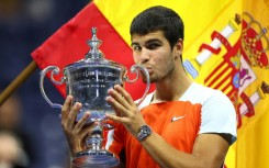 Carlos Alcaraz celebrates his US Open victory which made him the youngest world number one in history