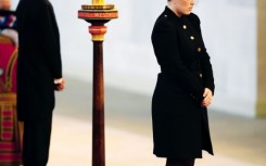 King Charles III, Princess Anne, Prince Andrew and Britain's Prince Edward at a vigil around the coffin