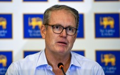 Sri Lanka's director of  cricket Tom Moody speaks during a press conference in Colombo in 2021