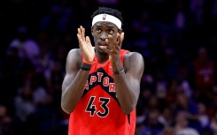 Pascal Siakam of the Toronto Raptors in the fourth quarter against the Philadelphia 76ers during Game Five of the Eastern Conference First Round at the Wells Fargo Center on April 25, 2022 in Philadelphia