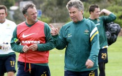 Guus Hiddink (R) and Graham Arnold in the lead-up to the 2006 World Cup