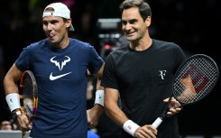 Roger Federer (right) and Rafael Nadal attend a practice session ahead of the 2022 Laver Cup in London