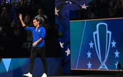 Roger Federer being introduced ahead of play on Day 2 of the Laver Cup