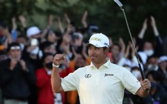 Hideki Matsuyama celebrates the winning putt at the Zozo Championship a year ago