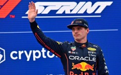 Max Verstappen celebrates his sprint win in Imola 