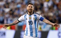 Argentina's Lionel Messi celebrates after scoring in the South Americans' 3-0 win over Jamaica