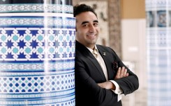 Pakistan's Foreign Minister Bilawal Bhutto Zardari poses for a photo at the Embassy of Pakistan in Washington on September 27, 2022