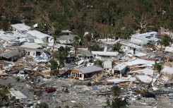 An aerial view of damaged buildings in Fort Myers, Florida
