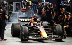 Max Verstappen leaves the Red Bull pit during qualifying for the Singapore Grand Prix