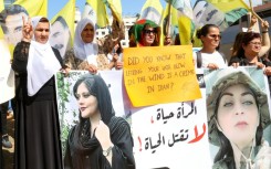 Kurdish women demonstrate in the Lebanese capital Beirut in solidarity with women-led protests in Iran sparked by the death of Kurdish woman Mahsa Amini