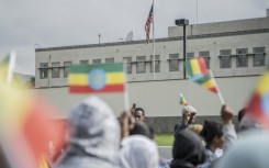 Tigrayan residents of Addis Ababa hold a rally outside the US embassy in Addis Ababa on October 4, 2022, to protest against a resumption of hostilities