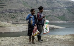 Hard sale: Two boys hawk fish by the roadside in Lejone