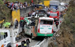 At least 20 people died and 15 others were injured on October 15, 2022 when a bus overturned near a cliff on the Pan-American Highway in southwestern Colombia, police said